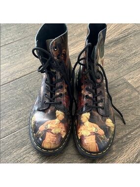 Dr. Martens Black Multi-Color Graphic Leather Lace-Up Boots
